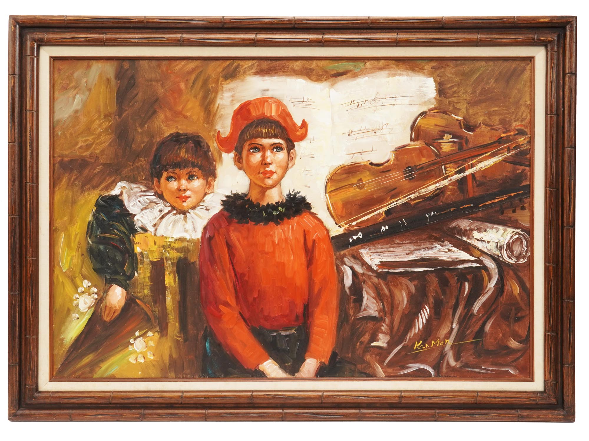 OIL ON CANVAS PAINTING TWO BOYS BY KARMAN PIC-0